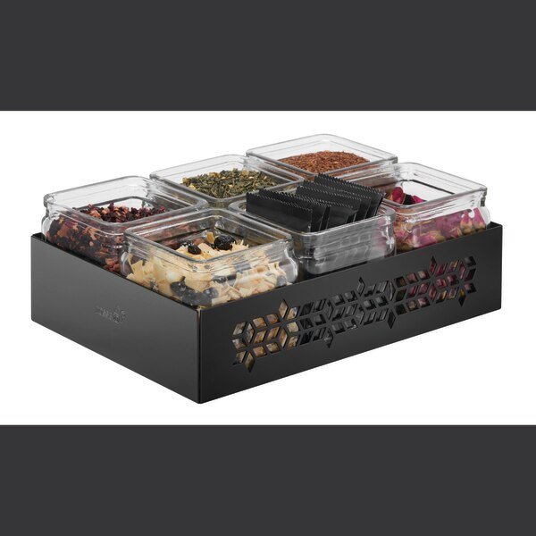 Mosaic Black Matte Jar Holder with 6 Glass Jars, 1 EA, Rosseto Serving Solutions, Mfr#: SM315